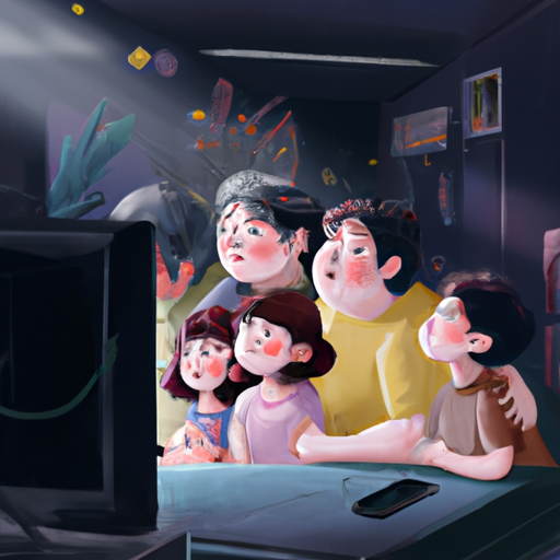 משפחה התאספה סביב טלוויזיה, צפתה יחד בקטע הפתעה